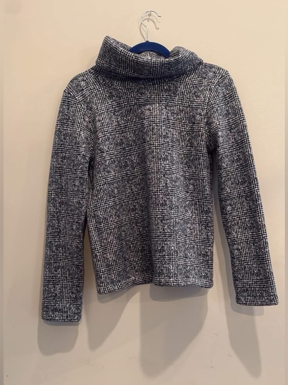 J. Crew Black and Gray Plaid Cowl Neck Sweater